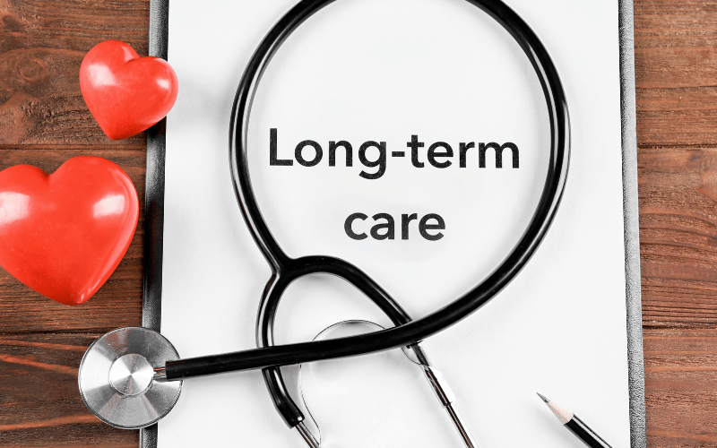 clipboard with a long-term care plan attached